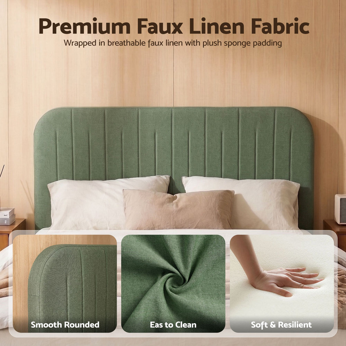 Artiss Double Bed Frame, Green Fabric, Padded Headboard, 300kg Capacity-Furniture > Bedroom > Beds &amp; Bed Frames-PEROZ Accessories