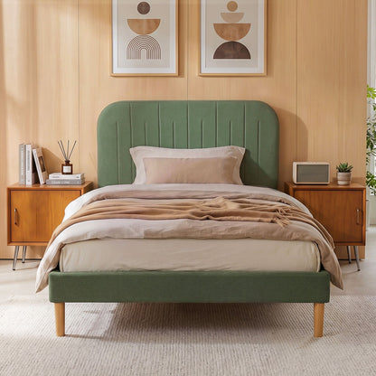 Artiss King Single Bed Frame, Green Faux Linen with Wooden Slats-Furniture > Bedroom > Beds &amp; Bed Frames-PEROZ Accessories