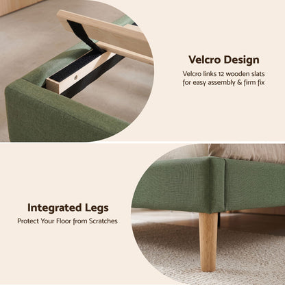 Artiss King Single Bed Frame, Green Faux Linen with Wooden Slats-Furniture > Bedroom > Beds &amp; Bed Frames-PEROZ Accessories