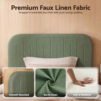 Artiss King Single Bed Frame, Green Faux Linen with Wooden Slats-Furniture > Bedroom > Beds &amp; Bed Frames-PEROZ Accessories