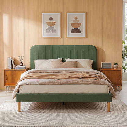 Artiss Queen Bed Frame, Green Fabric, Padded Headboard, 300kg Capacity-Furniture > Bedroom > Beds &amp; Bed Frames-PEROZ Accessories