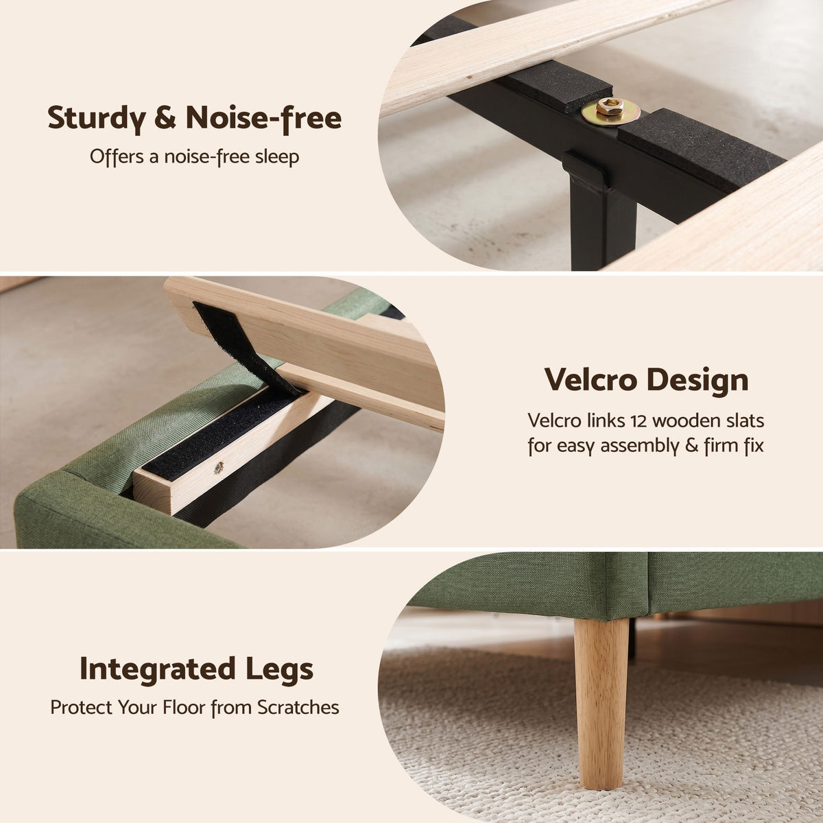 Artiss Queen Bed Frame, Green Fabric, Padded Headboard, 300kg Capacity-Furniture > Bedroom > Beds &amp; Bed Frames-PEROZ Accessories