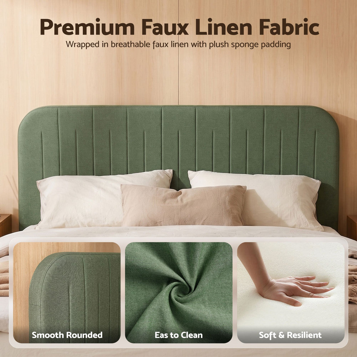 Artiss Queen Bed Frame, Green Fabric, Padded Headboard, 300kg Capacity-Furniture > Bedroom > Beds &amp; Bed Frames-PEROZ Accessories
