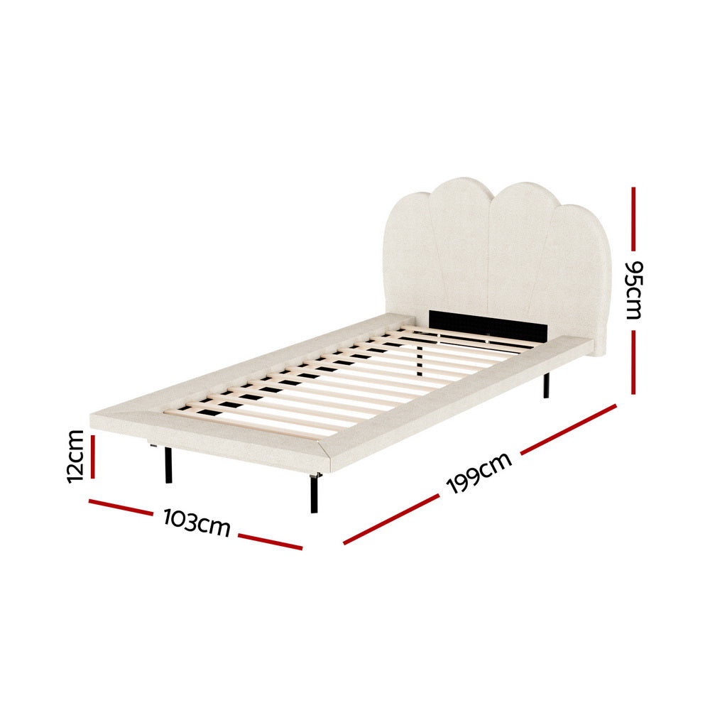 Artiss Bed Frame Single Size Boucle Beige SASA-Furniture &gt; Bedroom-PEROZ Accessories