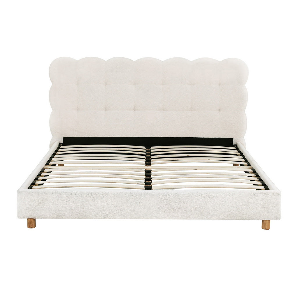 Artiss Double Bed Frame Cloud Headboard Boucle Fabric Mattress Platform Base White-Furniture &gt; Bedroom &gt; Beds &amp; Bed Frames-PEROZ Accessories