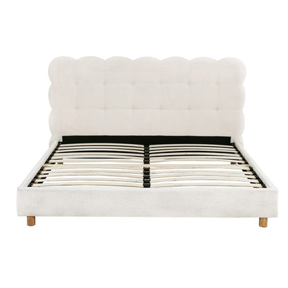 Artiss Double Bed Frame Cloud Headboard Boucle Fabric Mattress Platform Base White-Furniture &gt; Bedroom &gt; Beds &amp; Bed Frames-PEROZ Accessories