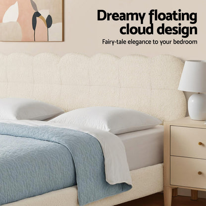 Artiss Double Bed Frame Cloud Headboard Boucle Fabric Mattress Platform Base White-Furniture &gt; Bedroom &gt; Beds &amp; Bed Frames-PEROZ Accessories