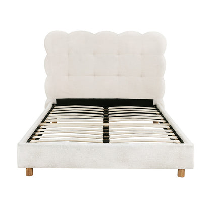 Artiss King Single Bed Frame Cloud Headboard Boucle Fabric Mattress Platform Base White-Furniture &gt; Bedroom &gt; Beds &amp; Bed Frames-PEROZ Accessories