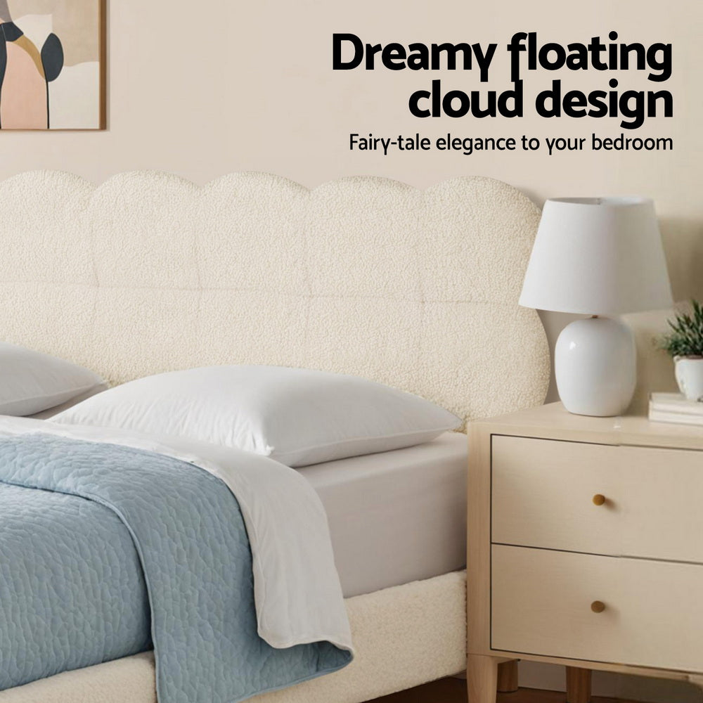 Artiss King Single Bed Frame Cloud Headboard Boucle Fabric Mattress Platform Base White-Furniture &gt; Bedroom &gt; Beds &amp; Bed Frames-PEROZ Accessories
