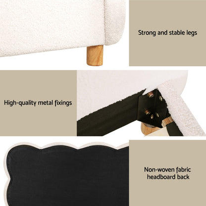Artiss King Single Bed Frame Cloud Headboard Boucle Fabric Mattress Platform Base White-Furniture &gt; Bedroom &gt; Beds &amp; Bed Frames-PEROZ Accessories