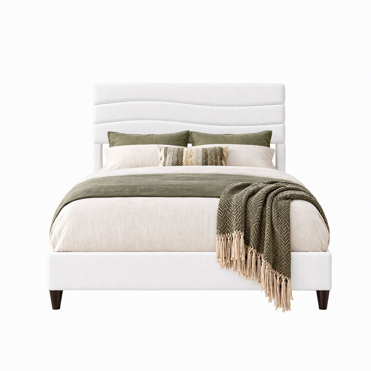 Artiss Double Bed Frame with Adjustable Headboard Platform Base Linen Fabric Charging Ports