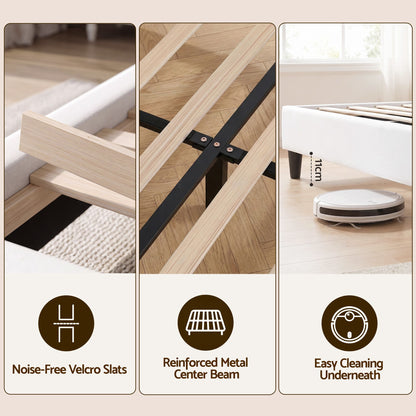 Artiss Double Bed Frame with Adjustable Headboard Platform Base Linen Fabric Charging Ports