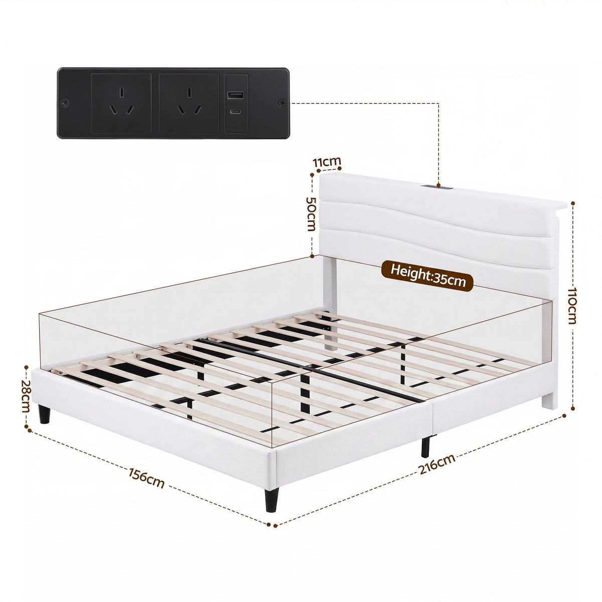 Artiss Queen Bed Frame with Storage Adjustable Headboard Platform Base Linen Fabric Charging Ports-Furniture > Bedroom > Beds &amp; Bed Frames-PEROZ Accessories