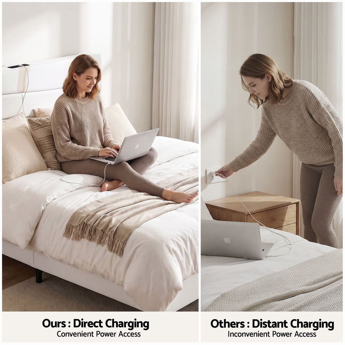 Artiss Queen Bed Frame with Storage Adjustable Headboard Platform Base Linen Fabric Charging Ports-Furniture > Bedroom > Beds &amp; Bed Frames-PEROZ Accessories