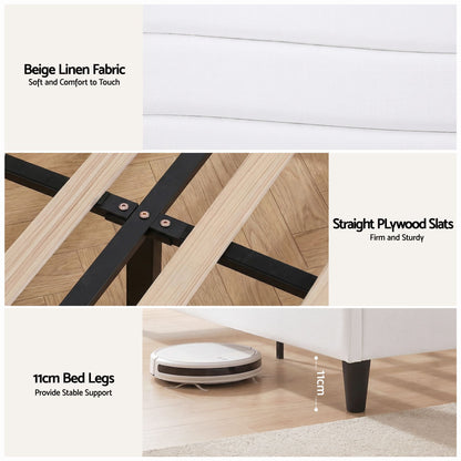Artiss Queen Bed Frame with Storage Adjustable Headboard Platform Base Linen Fabric Charging Ports-Furniture > Bedroom > Beds &amp; Bed Frames-PEROZ Accessories
