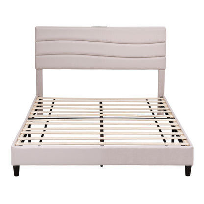 Artiss Queen Bed Frame with Storage Adjustable Headboard Platform Base Linen Fabric Charging Ports-Furniture > Bedroom > Beds &amp; Bed Frames-PEROZ Accessories