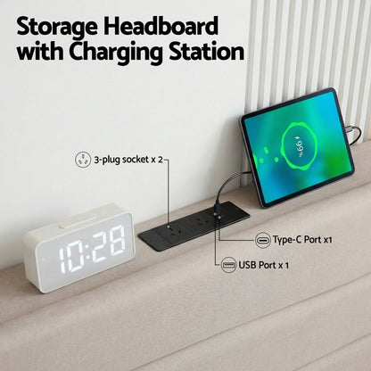 Artiss Queen Bed Frame with Storage Adjustable Headboard Platform Base Linen Fabric Charging Ports-Furniture > Bedroom > Beds &amp; Bed Frames-PEROZ Accessories