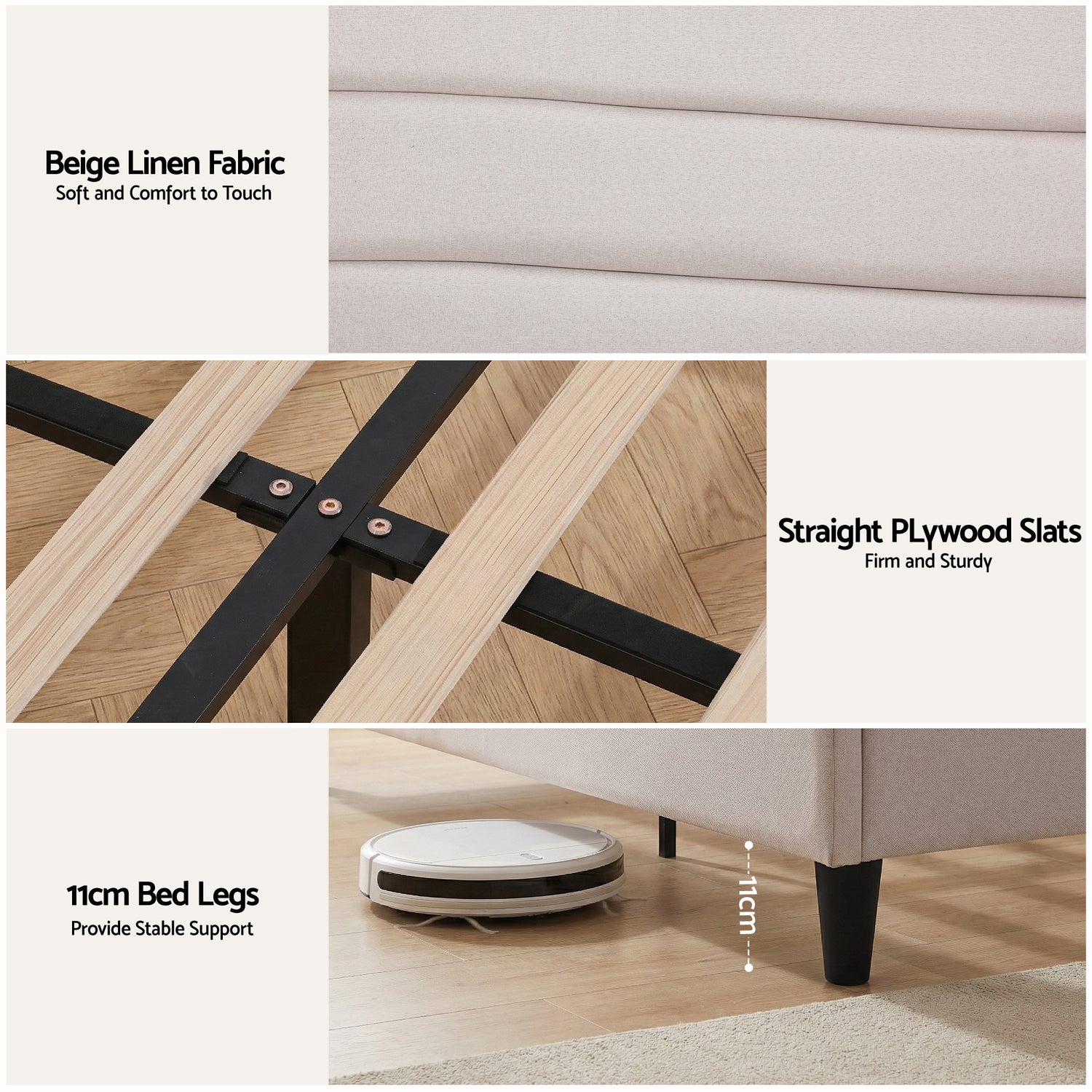 Artiss Queen Bed Frame with Storage Adjustable Headboard Platform Base Linen Fabric Charging Ports-Furniture > Bedroom > Beds &amp; Bed Frames-PEROZ Accessories