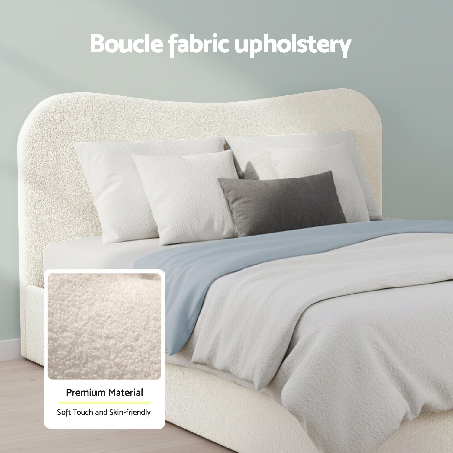 Artiss Queen Bed Frame with Gaslift Storage Wooden Platform Mattress Base Boucle Upholstered White-Furniture &gt; Bedroom &gt; Beds &amp; Bed Frames-PEROZ Accessories