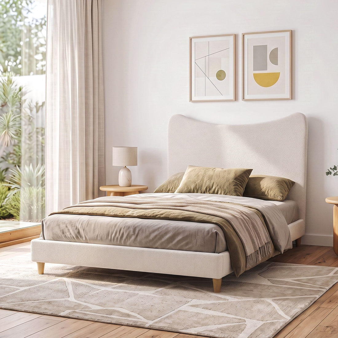 Artiss Double Bed Frame with Boucle Headboard, Beige, 300kg Capacity-Furniture > Bedroom > Beds &amp; Bed Frames-PEROZ Accessories