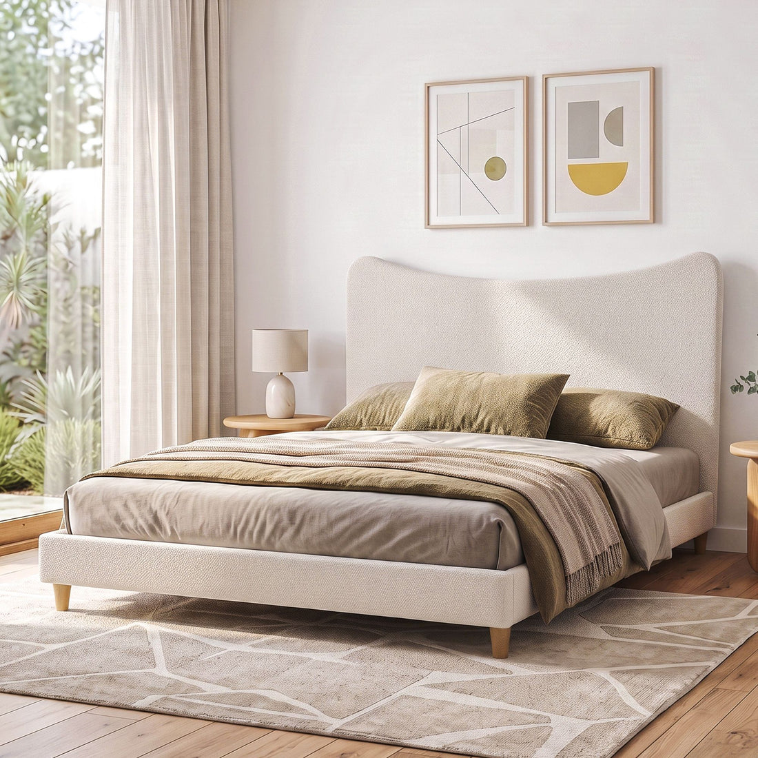 Artiss King Bed Frame with Boucle Headboard, Beige, 300kg Capacity-Furniture > Bedroom > Beds &amp; Bed Frames-PEROZ Accessories