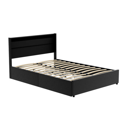 Artiss Bed Frame Double Size LED with 4 Drawers Black DUNN-Furniture &gt; Bedroom &gt; Beds &amp; Bed Frames-PEROZ Accessories