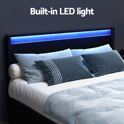 Artiss Bed Frame Double Size LED with 4 Drawers Black DUNN-Furniture &gt; Bedroom &gt; Beds &amp; Bed Frames-PEROZ Accessories