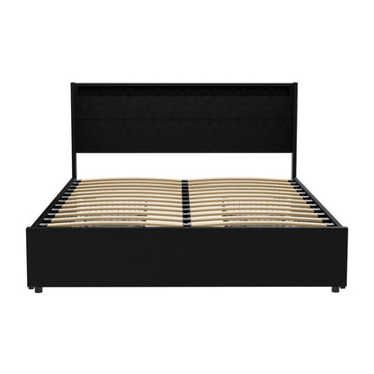 Artiss Bed Frame Queen Size LED with 4 Drawers Black DUNN-Furniture &gt; Bedroom &gt; Beds &amp; Bed Frames-PEROZ Accessories