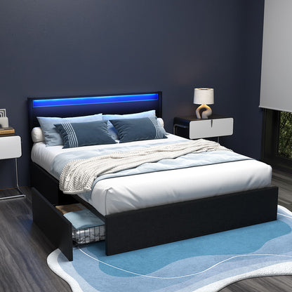 Artiss Bed Frame Queen Size LED with 4 Drawers Black DUNN-Furniture &gt; Bedroom &gt; Beds &amp; Bed Frames-PEROZ Accessories