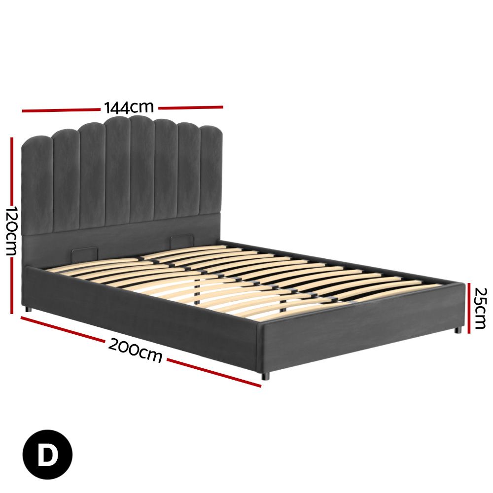 Artiss Bed Frame Double Size Velvet Grey FION-Furniture > Bedroom > Beds &amp; Bed Frames-PEROZ Accessories