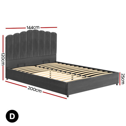 Artiss Bed Frame Double Size Velvet Grey FION-Furniture > Bedroom > Beds &amp; Bed Frames-PEROZ Accessories