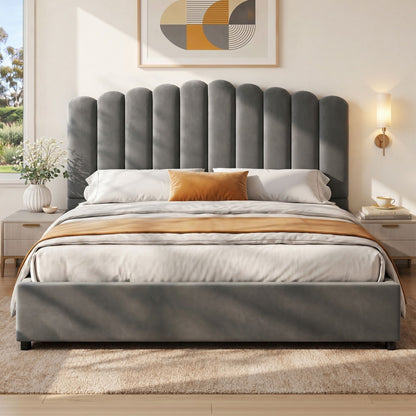 Artiss Bed Frame King Size Velvet Grey FION-Furniture > Bedroom > Beds &amp; Bed Frames-PEROZ Accessories