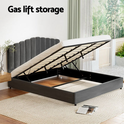 Artiss Bed Frame King Size Velvet Grey FION-Furniture > Bedroom > Beds &amp; Bed Frames-PEROZ Accessories