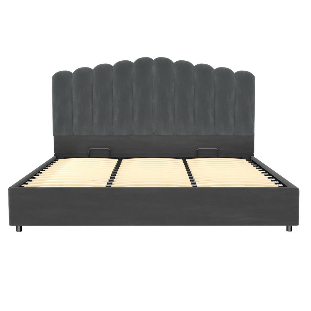 Artiss Bed Frame King Size Velvet Grey FION-Furniture &gt; Bedroom &gt; Beds &amp; Bed Frames-PEROZ Accessories