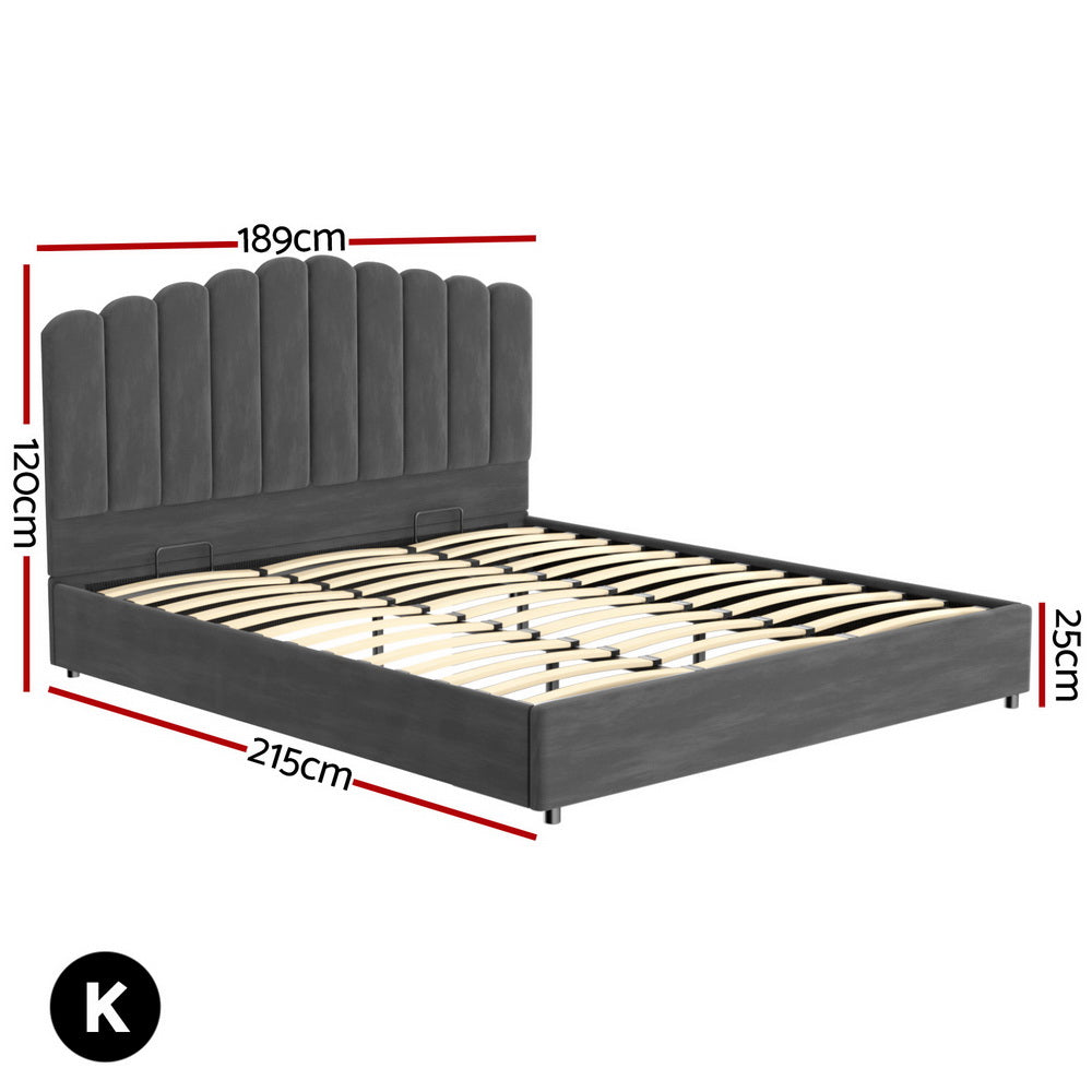 Artiss Bed Frame King Size Velvet Grey FION-Furniture &gt; Bedroom &gt; Beds &amp; Bed Frames-PEROZ Accessories