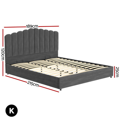 Artiss Bed Frame King Size Velvet Grey FION-Furniture &gt; Bedroom &gt; Beds &amp; Bed Frames-PEROZ Accessories