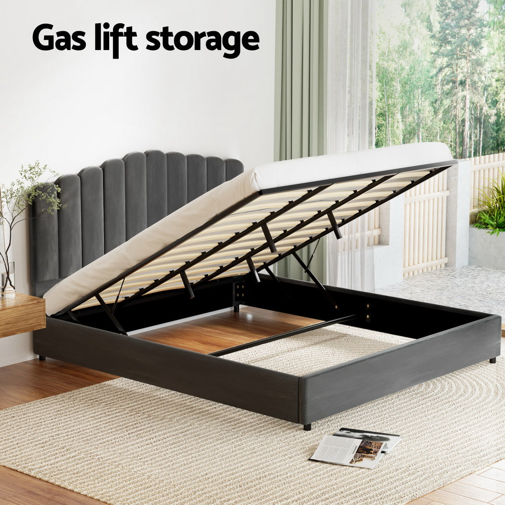 Artiss Bed Frame King Size Velvet Grey FION-Furniture &gt; Bedroom &gt; Beds &amp; Bed Frames-PEROZ Accessories