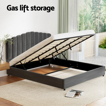 Artiss Bed Frame King Size Velvet Grey FION-Furniture &gt; Bedroom &gt; Beds &amp; Bed Frames-PEROZ Accessories