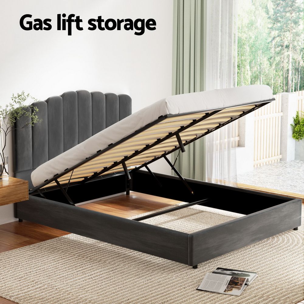 Artiss Bed Frame Queen Size Velvet Grey FION-Furniture > Bedroom > Beds &amp; Bed Frames-PEROZ Accessories