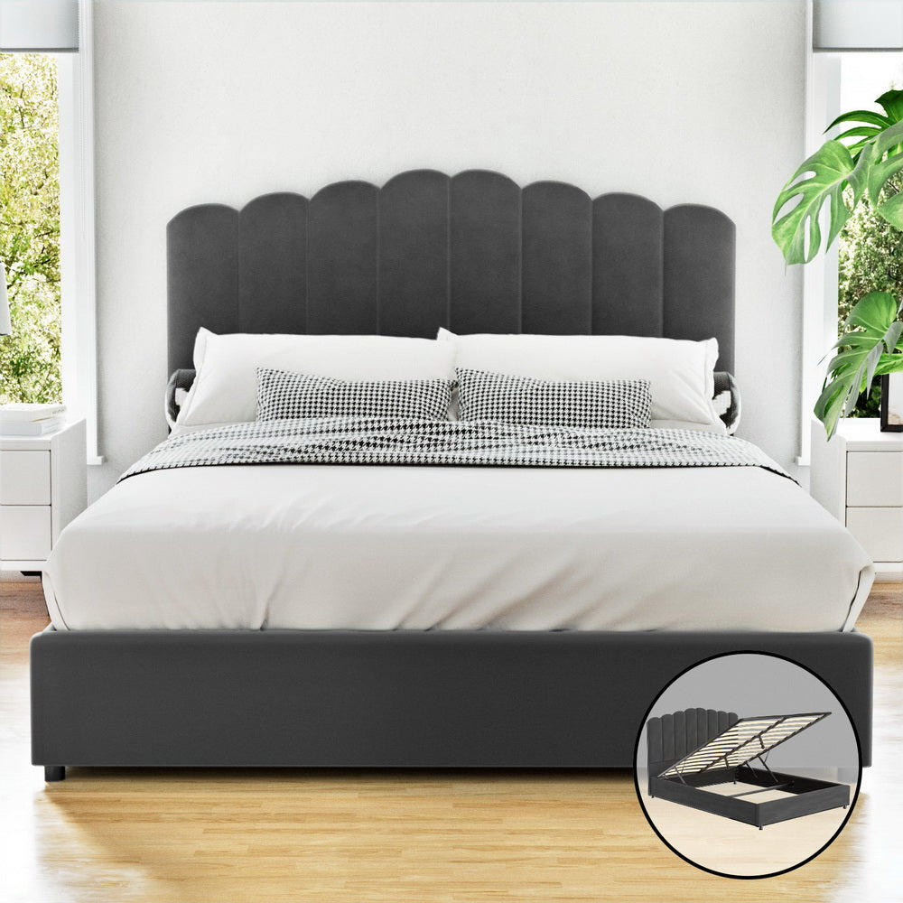 Artiss Bed Frame Queen Size Velvet Grey FION-Furniture &gt; Bedroom &gt; Beds &amp; Bed Frames-PEROZ Accessories