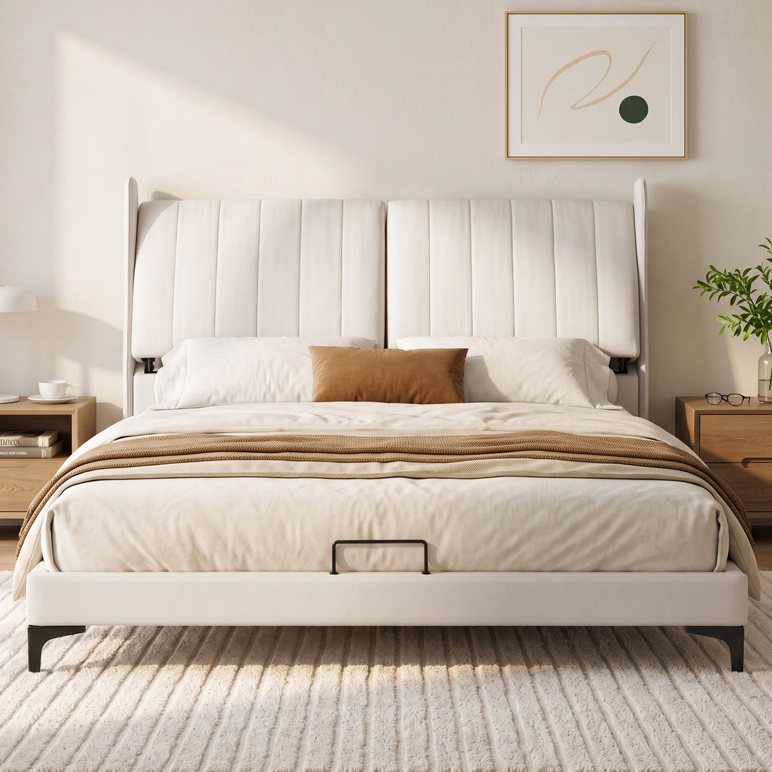 Artiss King Size Bed Frame with Adjustable Headboard, PU Leather-Furniture > Bedroom > Beds &amp; Bed Frames-PEROZ Accessories