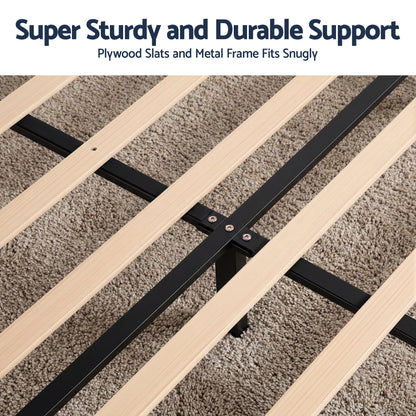 Artiss Double Bed Frame Upholstered Platform Base with Geometric Headboard Black Velvet-Furniture > Bedroom > Beds &amp; Bed Frames-PEROZ Accessories