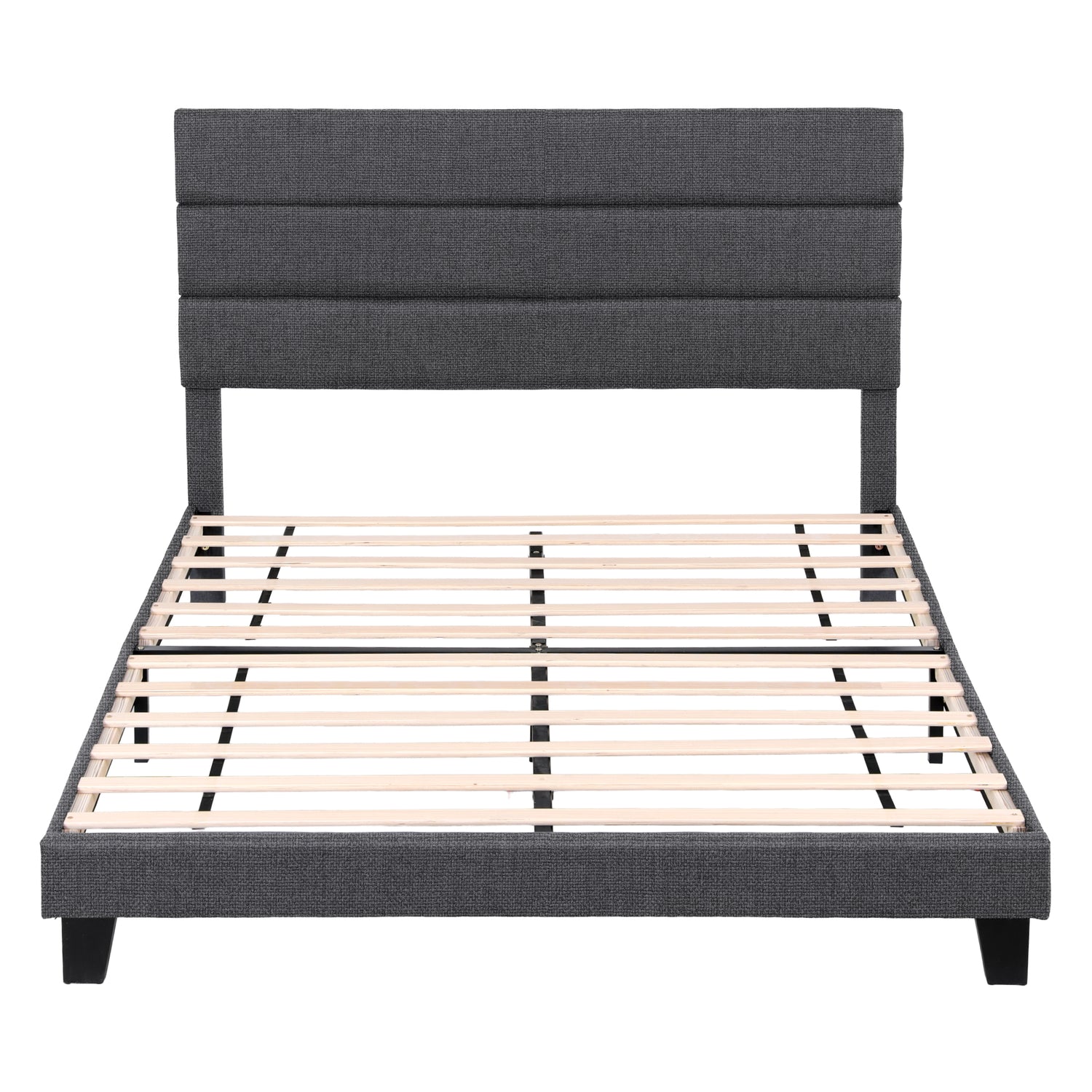 Artiss Double Bed Frame Upholstered Platform Base with Geometric Headboard Charcoal Grey Linen Wood Slats for Modern Bedroom Furniture Home Decor-Furniture > Bedroom > Beds &amp; Bed Frames-PEROZ Accessories