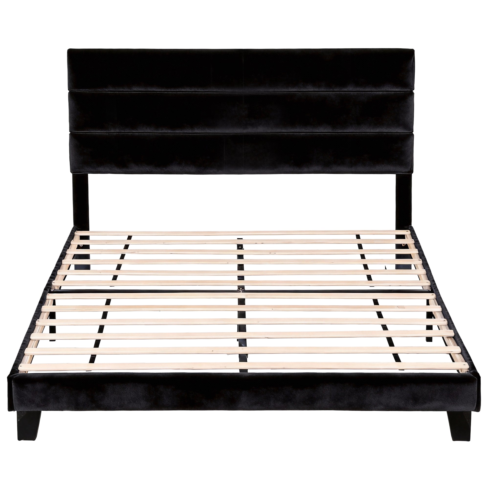 Artiss King Bed Frame Upholstered Platform Base with Geometric Headboard Black Velvet-Furniture > Bedroom > Beds &amp; Bed Frames-PEROZ Accessories