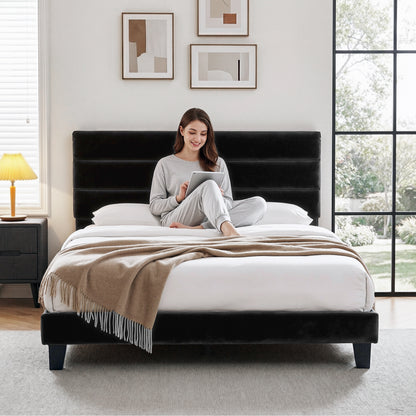 Artiss King Bed Frame Upholstered Platform Base with Geometric Headboard Black Velvet-Furniture > Bedroom > Beds &amp; Bed Frames-PEROZ Accessories