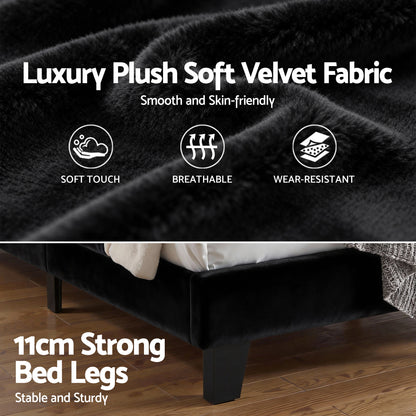 Artiss King Bed Frame Upholstered Platform Base with Geometric Headboard Black Velvet-Furniture > Bedroom > Beds &amp; Bed Frames-PEROZ Accessories