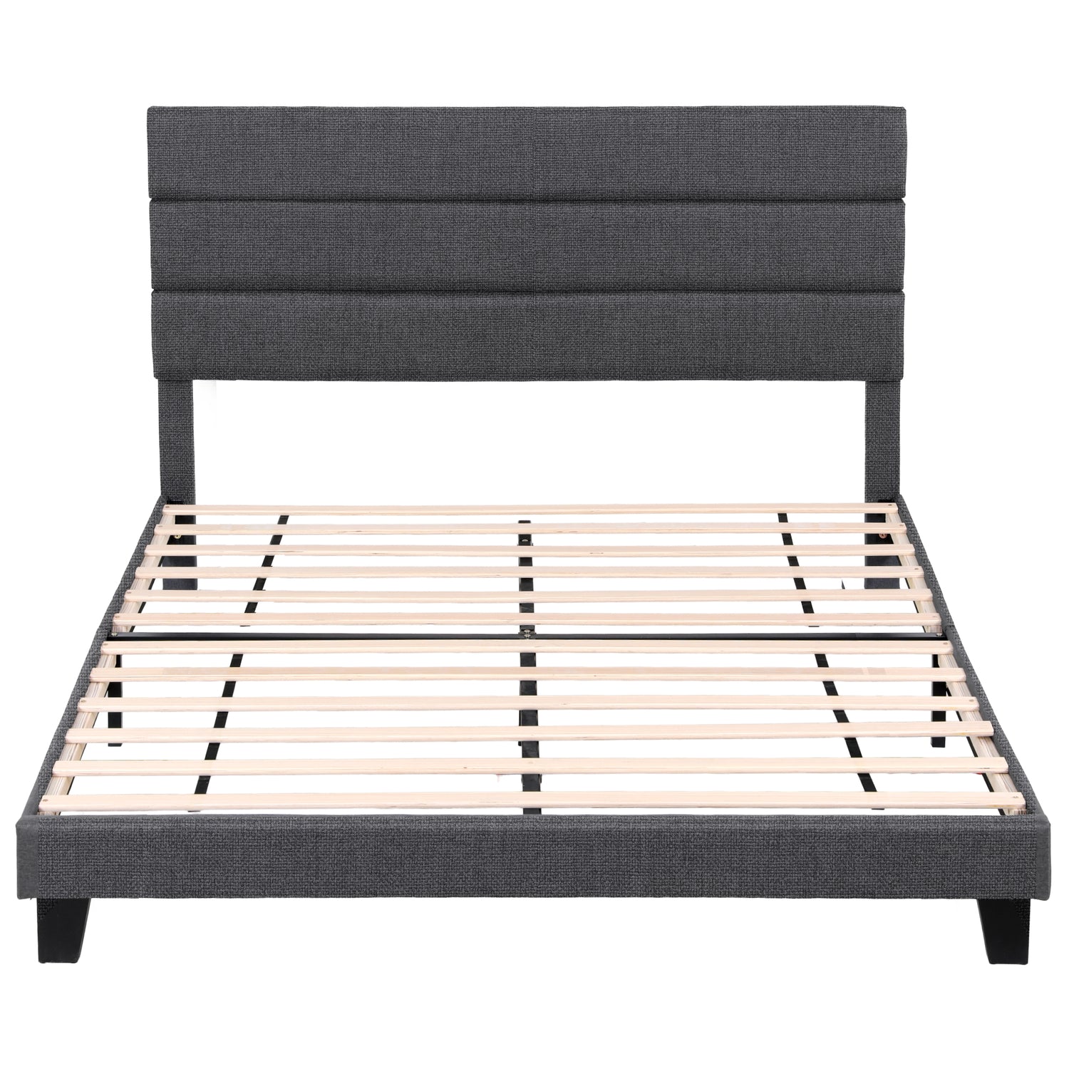 Artiss King Bed Frame Upholstered Platform Base with Geometric Headboard Charcoal Grey Linen Wood Slats for Modern Bedroom Furniture Home Decor-Furniture > Bedroom > Beds &amp; Bed Frames-PEROZ Accessories