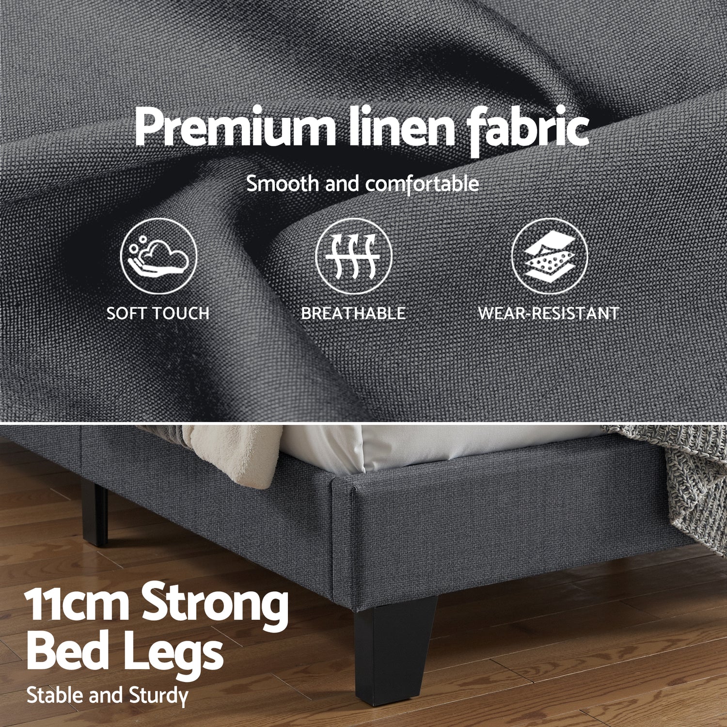 Artiss King Bed Frame Upholstered Platform Base with Geometric Headboard Charcoal Grey Linen Wood Slats for Modern Bedroom Furniture Home Decor-Furniture > Bedroom > Beds &amp; Bed Frames-PEROZ Accessories