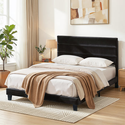 Artiss Queen Bed Frame Upholstered Platform Base with Geometric Headboard Black Velvet-Furniture > Bedroom > Beds &amp; Bed Frames-PEROZ Accessories