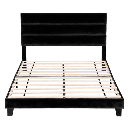Artiss Queen Bed Frame Upholstered Platform Base with Geometric Headboard Black Velvet-Furniture > Bedroom > Beds &amp; Bed Frames-PEROZ Accessories